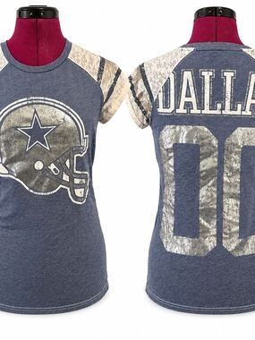 Official NFL Dallas Cowboys Girls "Big D Tee" Shirt - Medium Soft Foil Blue